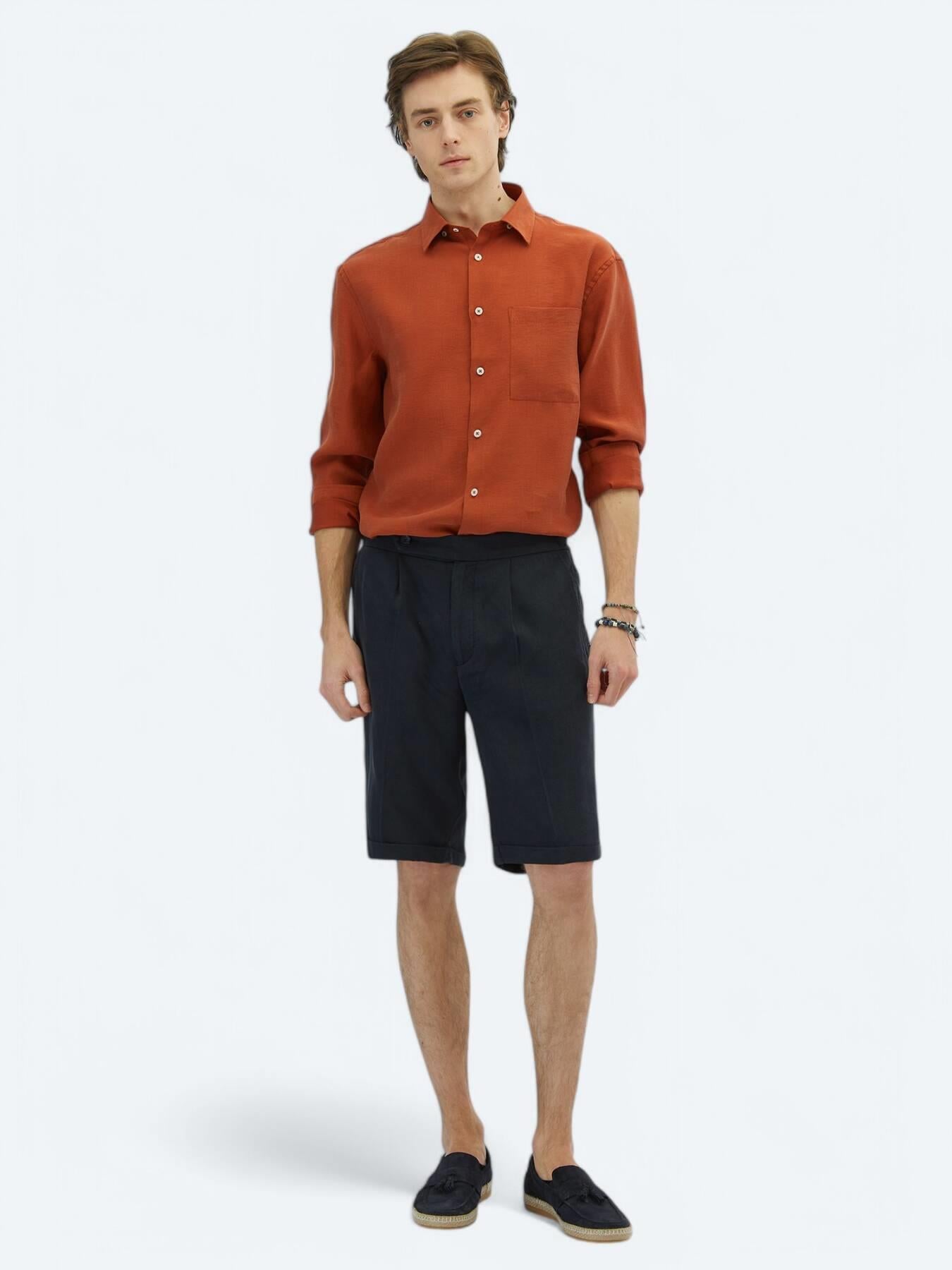 Lacivert Dokuma Carrot Fit Casual Bermuda