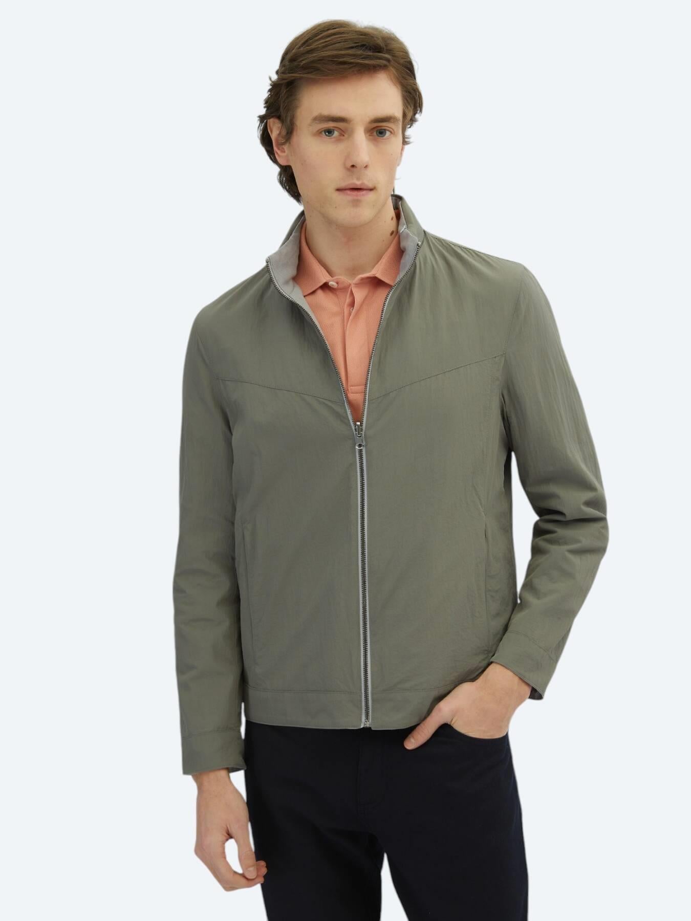 Gri Regular Fit Gizli Kapüşon Casual Dokuma Çift Taraflı Mont
