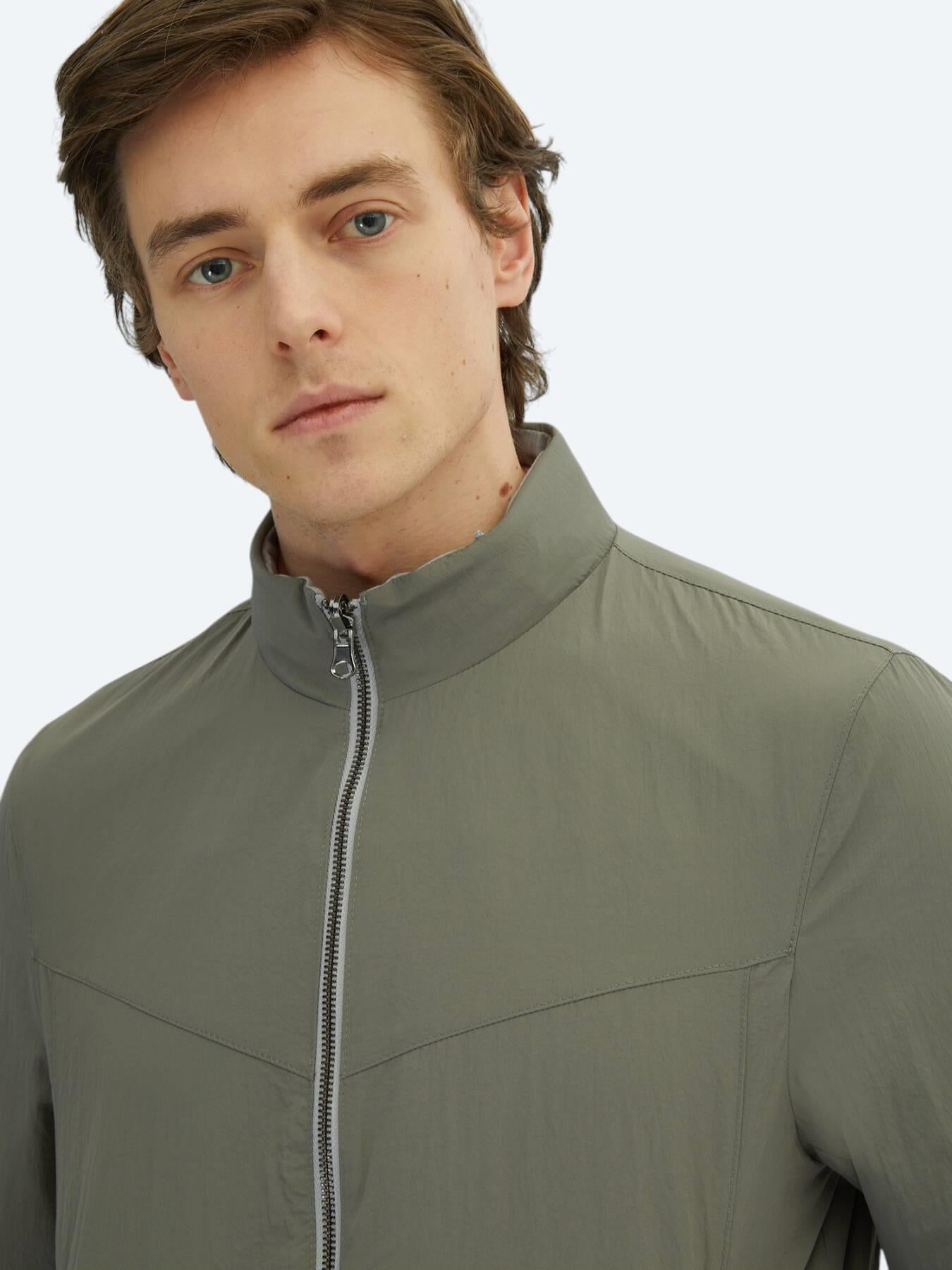 Gri Regular Fit Gizli Kapüşon Casual Dokuma Çift Taraflı Mont