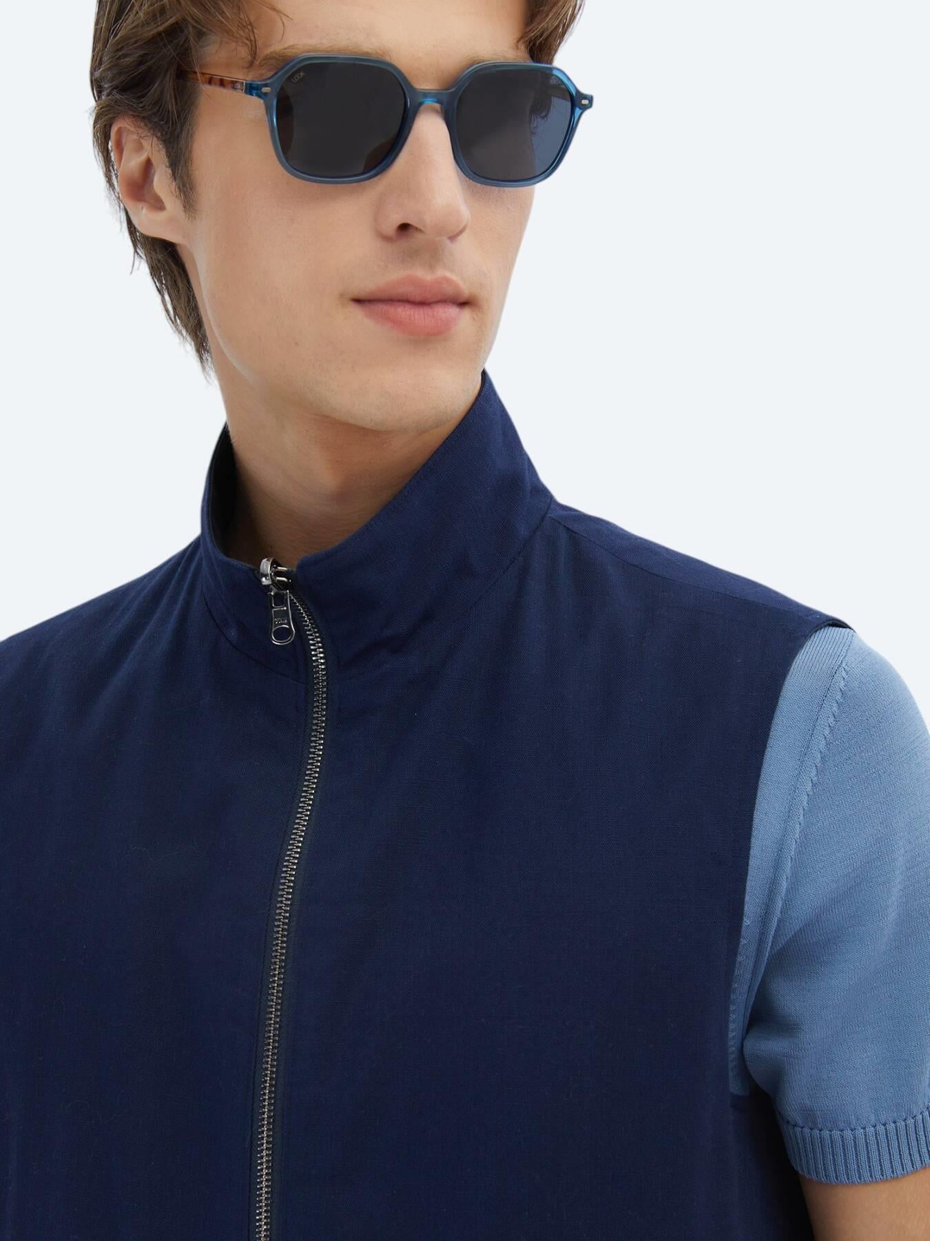 Lacivert Regular Fit Dik Yaka Casual Dokuma Spor Yelek