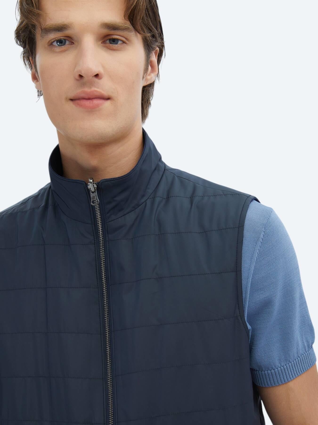 Lacivert Regular Fit Dik Yaka Casual Dokuma Spor Yelek