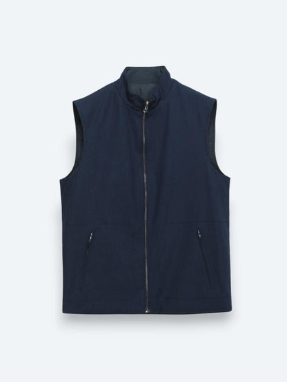 Lacivert Regular Fit Dik Yaka Casual Dokuma Spor Yelek