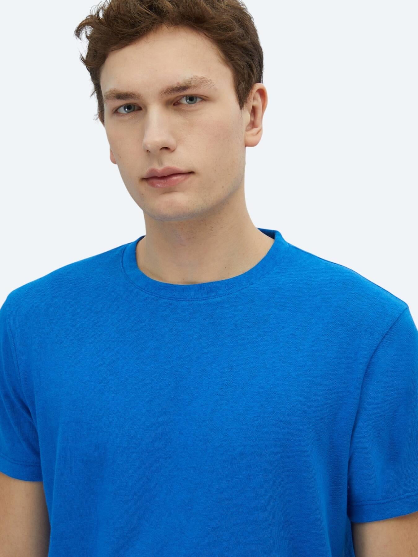 Saks Düz Bisiklet Yaka Pamuk Karışımlı T-shirt
