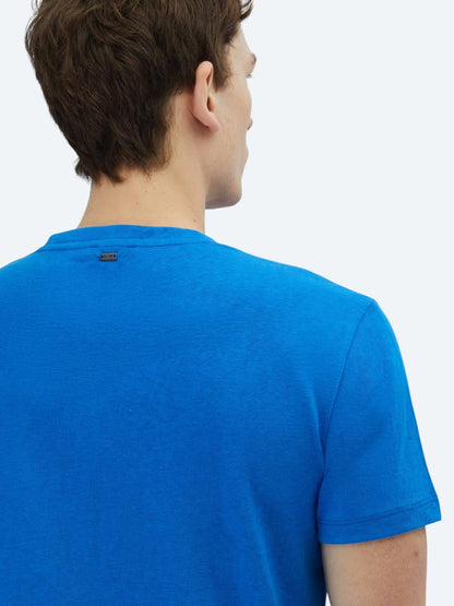 Saks Düz Bisiklet Yaka Pamuk Karışımlı T-shirt