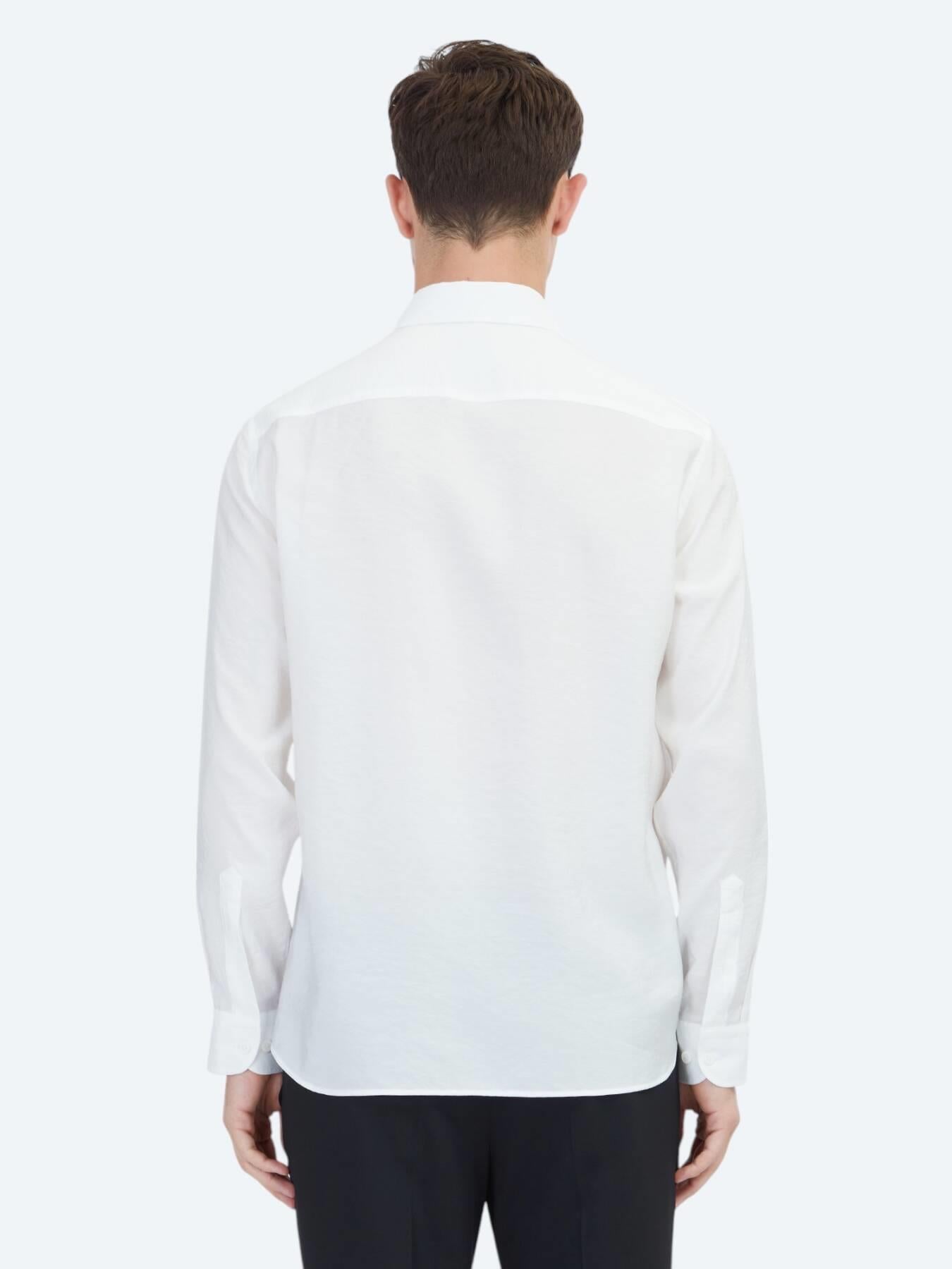 Beyaz Regular Fit Uzun Dokuma Casual Gömlek