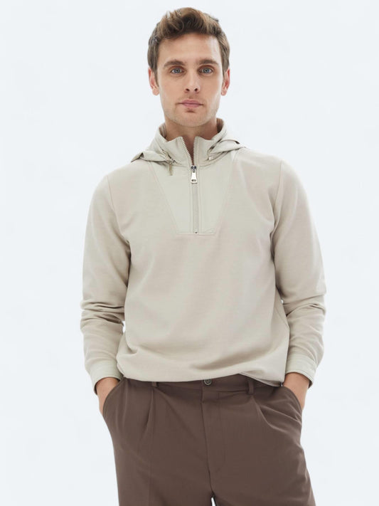 Bej Kapüşonlu Sweatshırt
