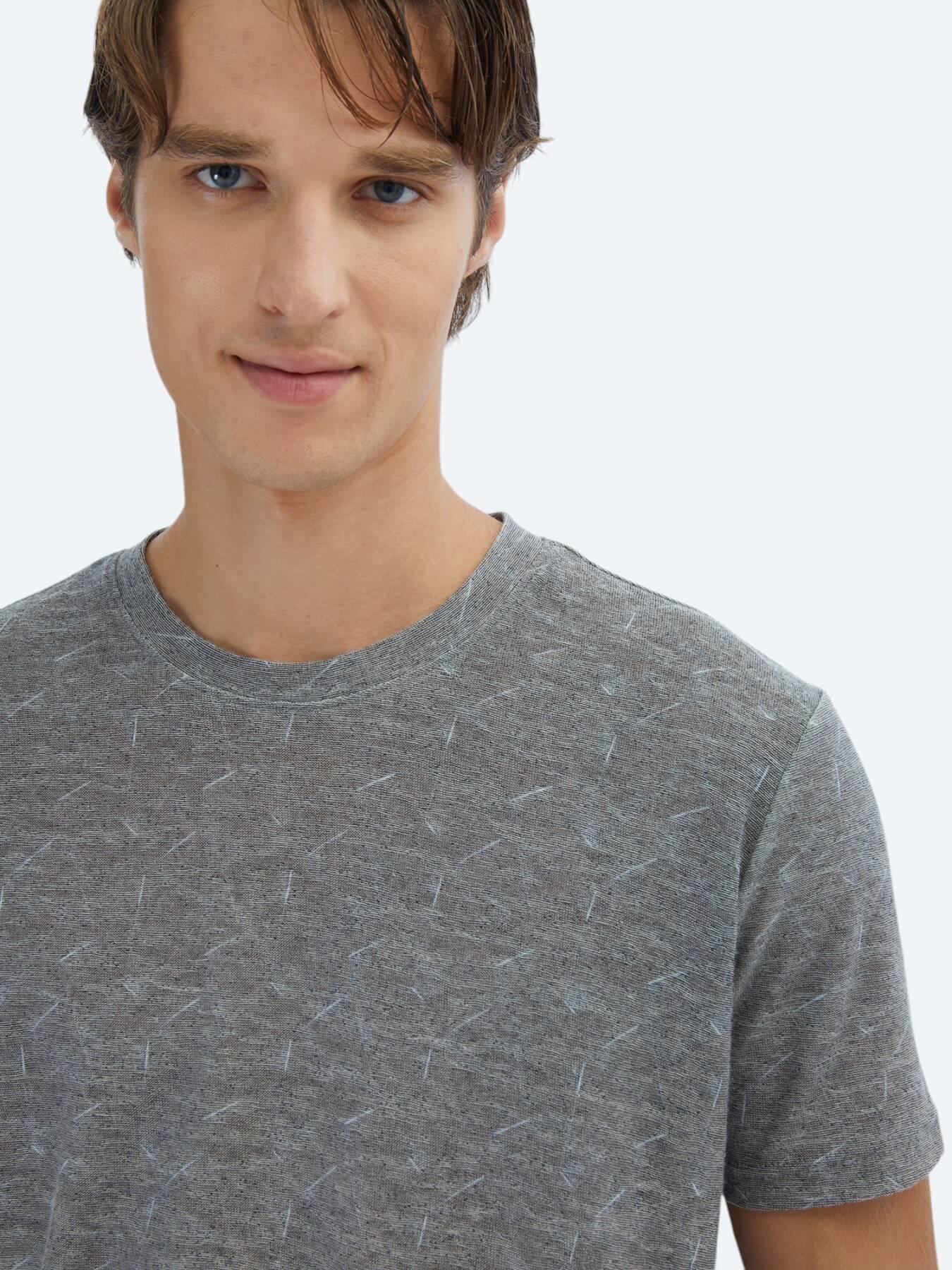 Lacivert Baskılı Bisiklet Yaka Pamuk Karışımlı T-shirt