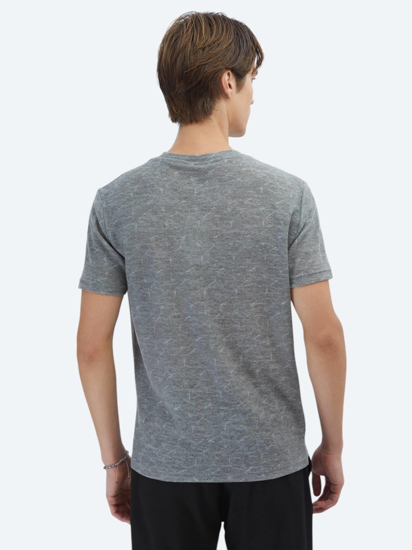 Lacivert Baskılı Bisiklet Yaka Pamuk Karışımlı T-shirt