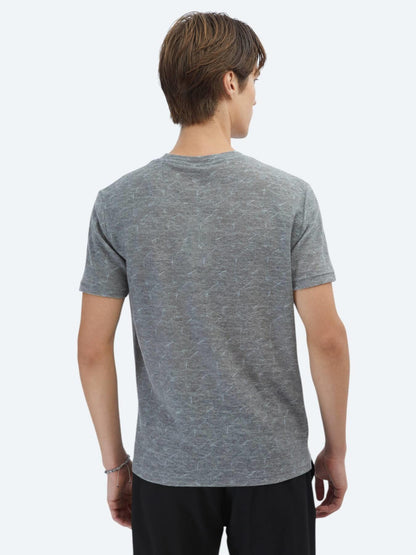 Lacivert Baskılı Bisiklet Yaka Pamuk Karışımlı T-shirt