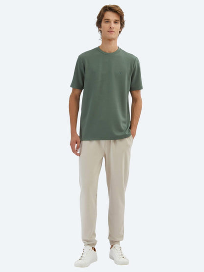 Yeşil Düz Bisiklet Yaka T-shirt