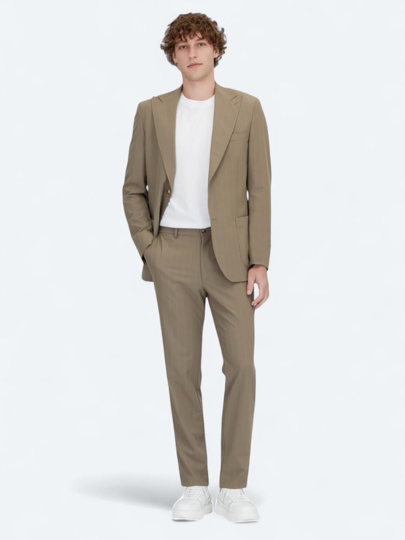 Vizon Çizgili Modern Fit Takım Elbise