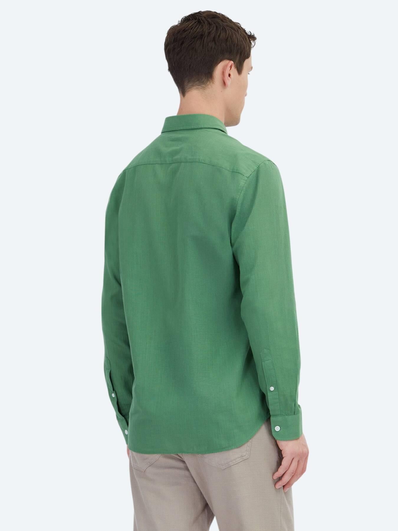 Fıstık Yeşili Düz Regular Fit Uzun Dokuma Casual %100 Pamuk Gömlek
