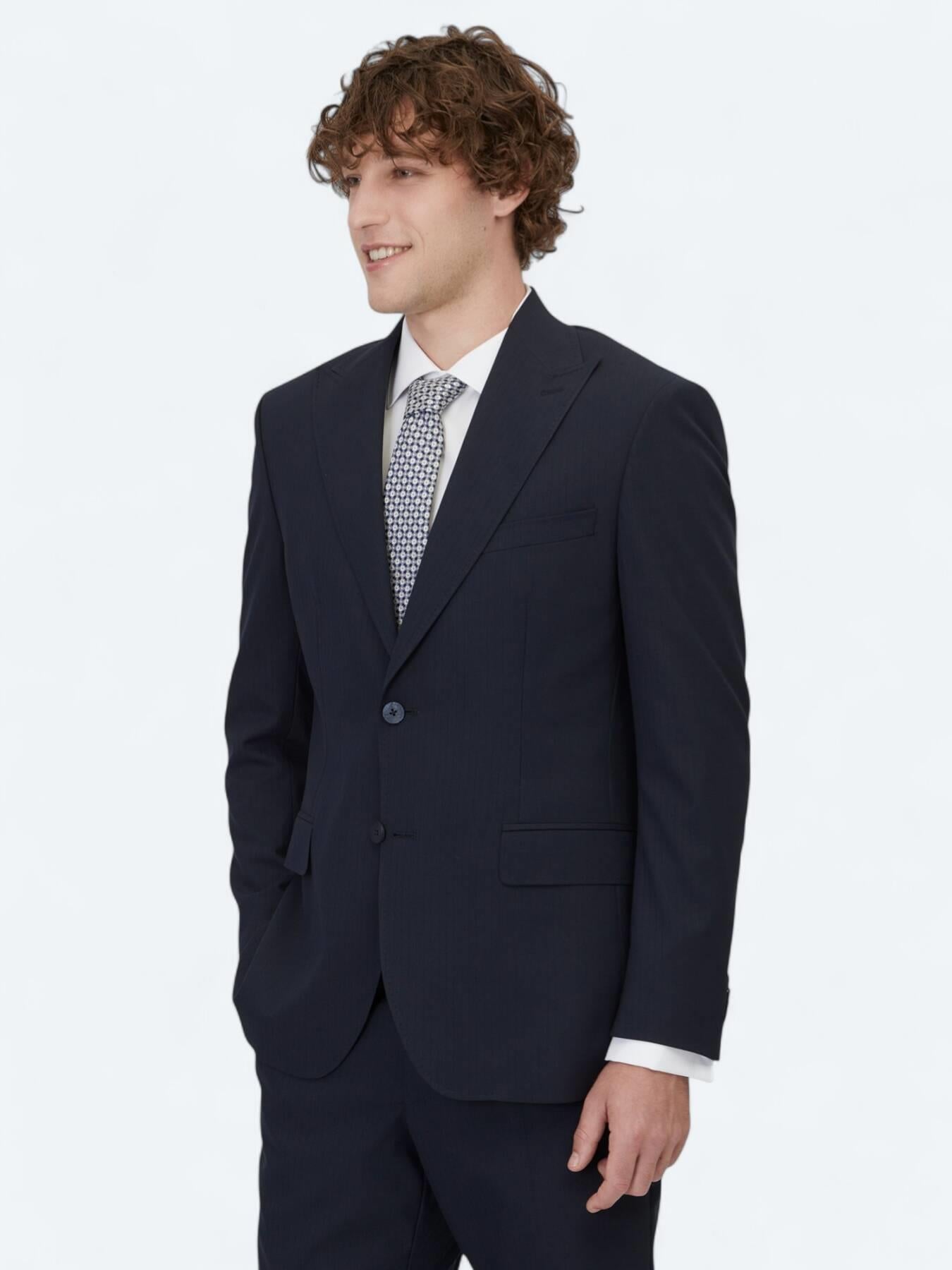 Lacivert Çizgili Modern Fit Takım Elbise