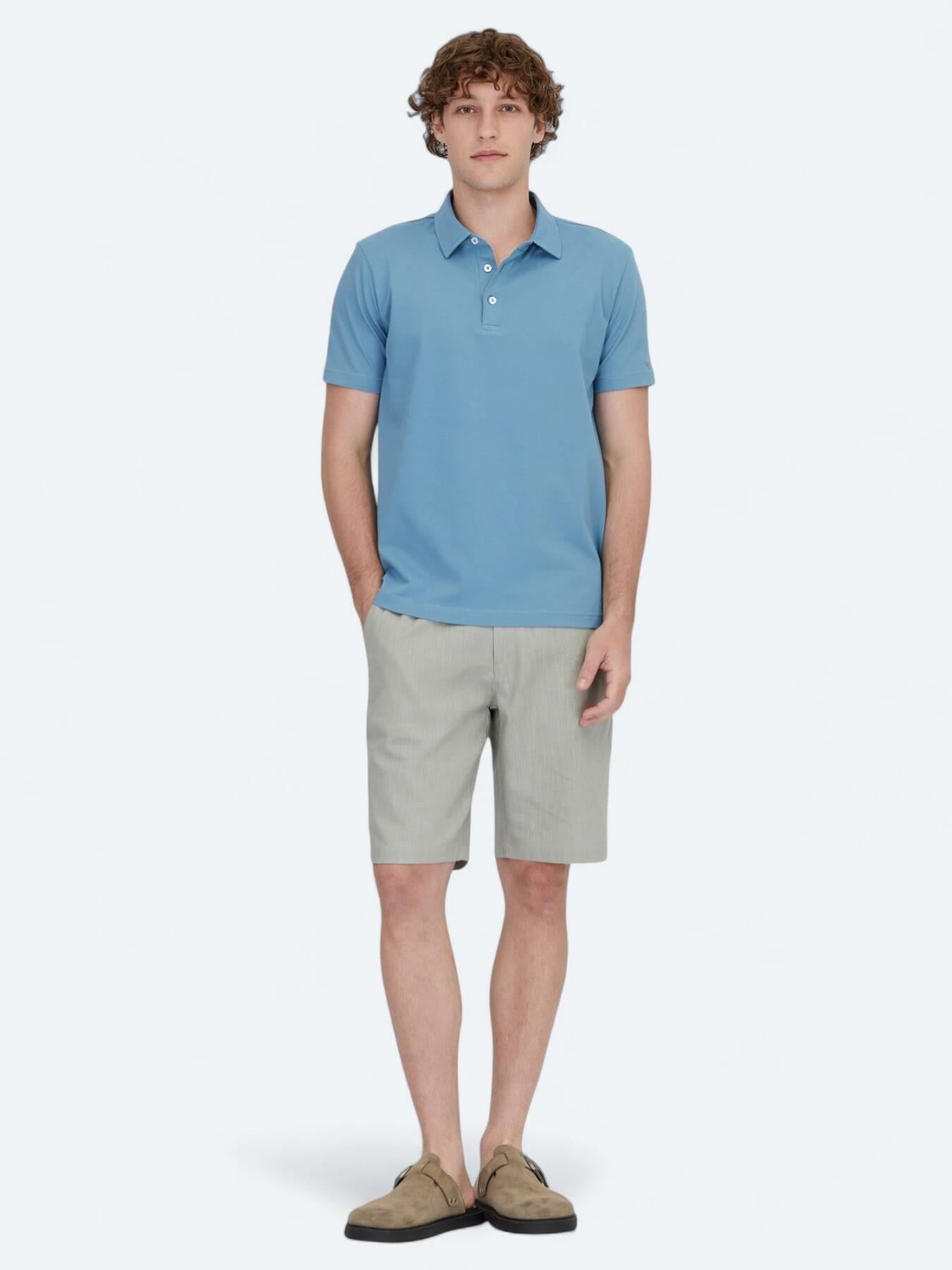 Mavi Polo Yaka Pamuk Karışımlı T-shirt
