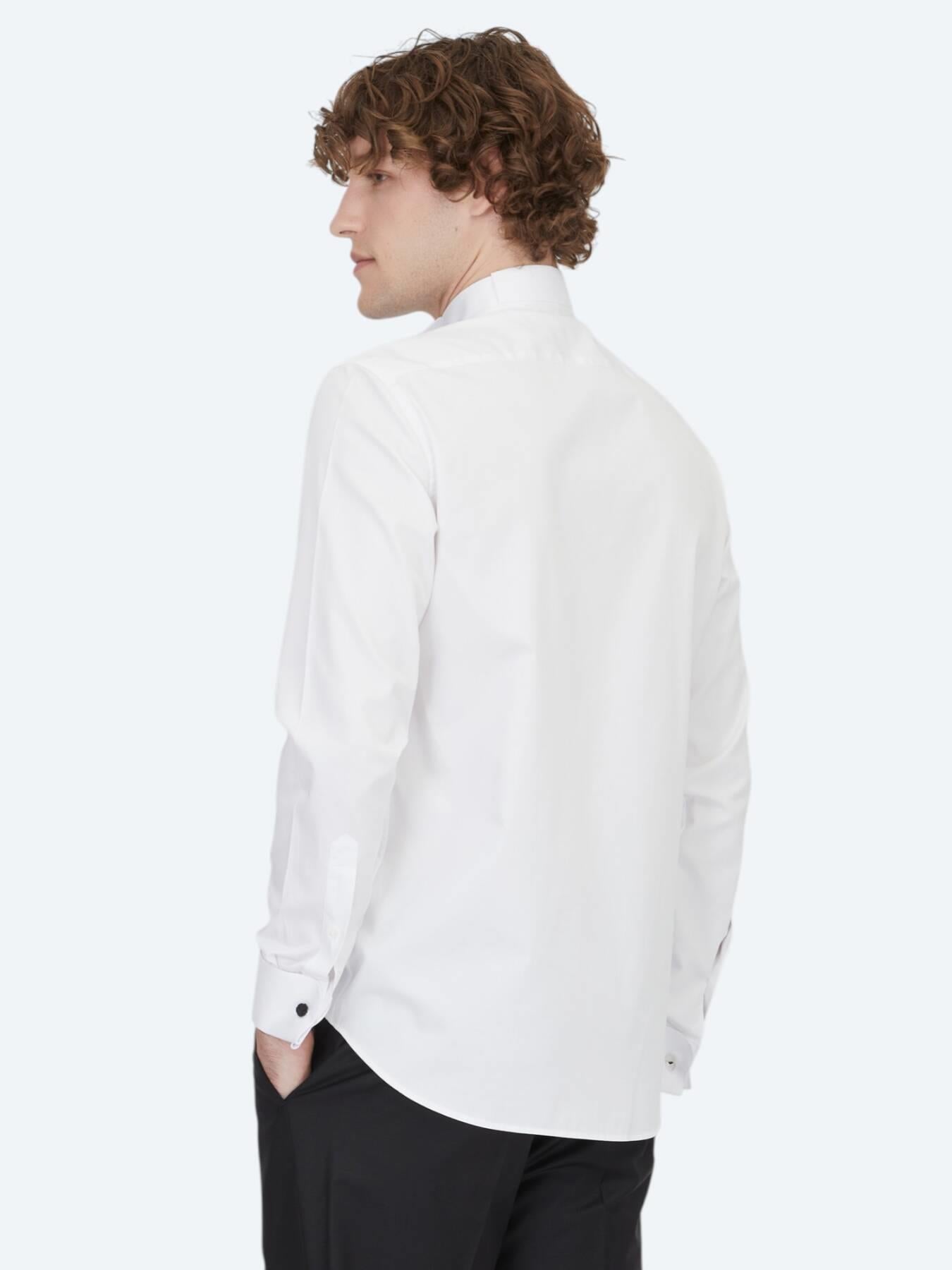 Beyaz Düz Slim Fit Duble Manşet Ata Yaka Smokin Gömlek