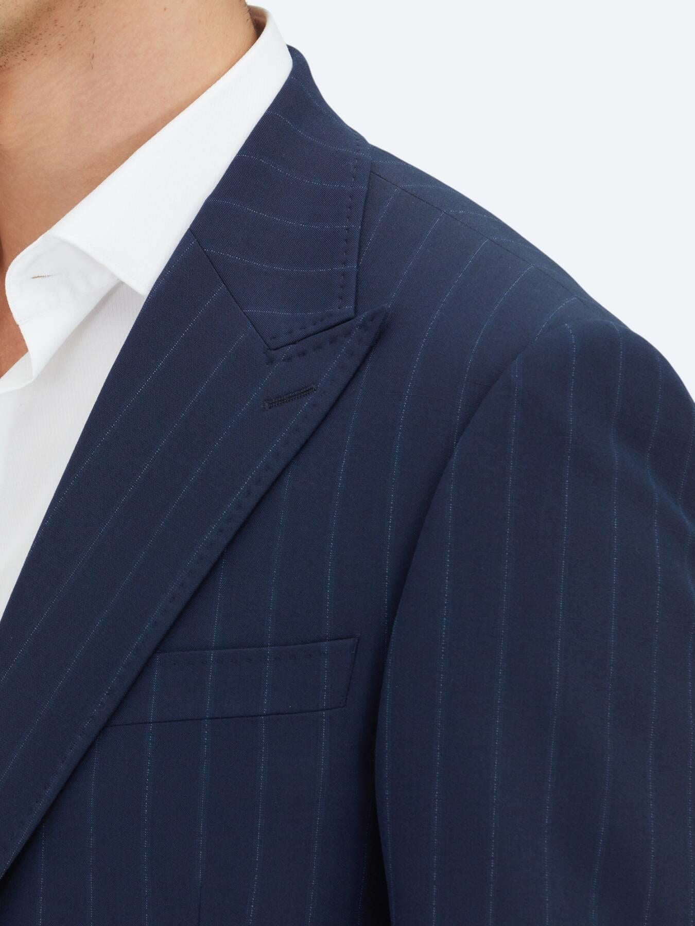 Lacivert Çizgili Modern Fit Yün Karışımlı Takım Elbise