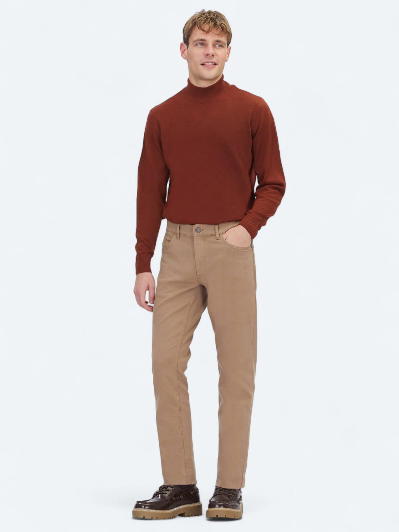 Vizon Dokuma Slim Fit Casual Pamuk Karışımlı Pantolon