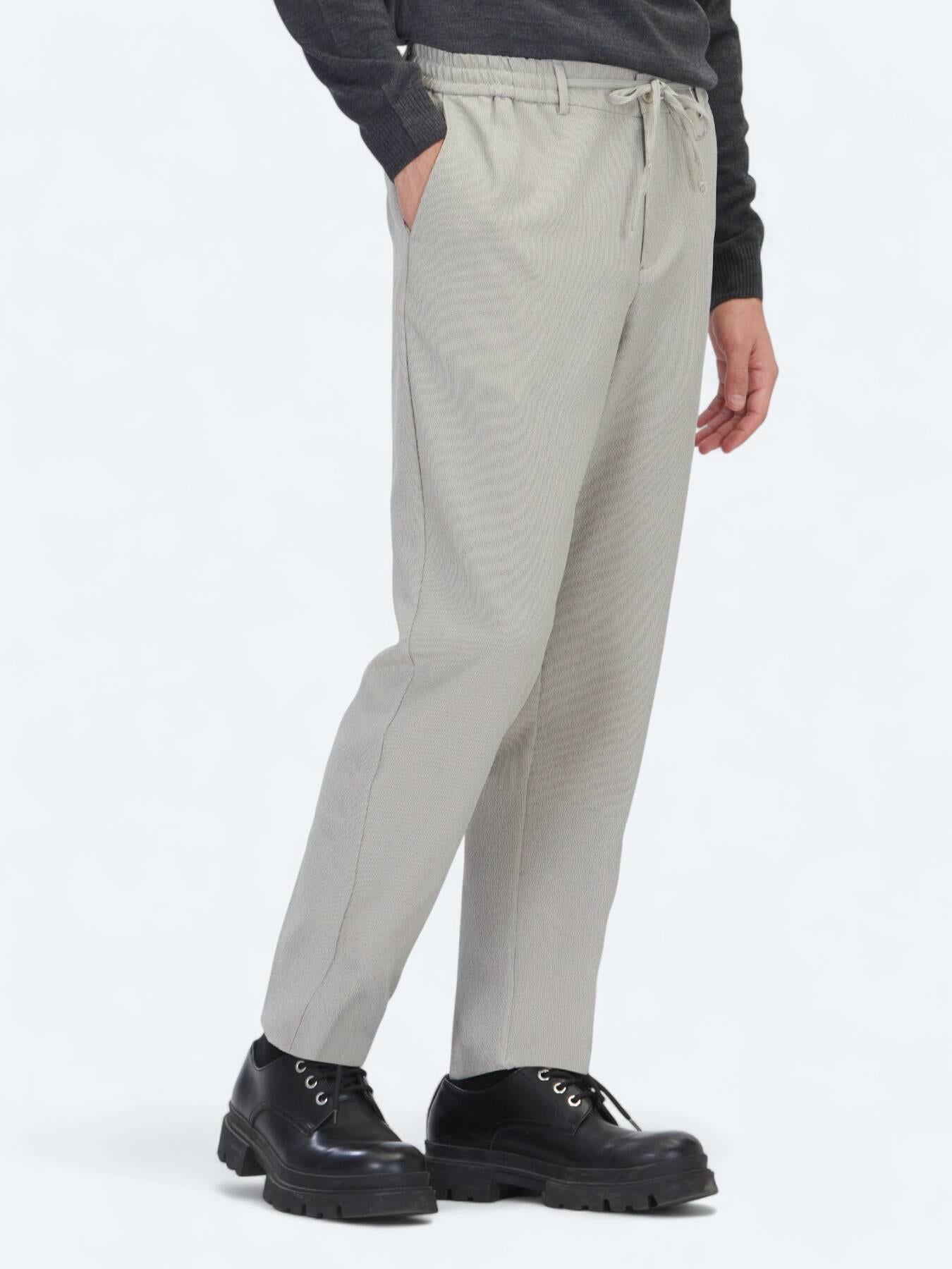 Bej Çizgili Dokuma Jogging Fit Casual Pantolon