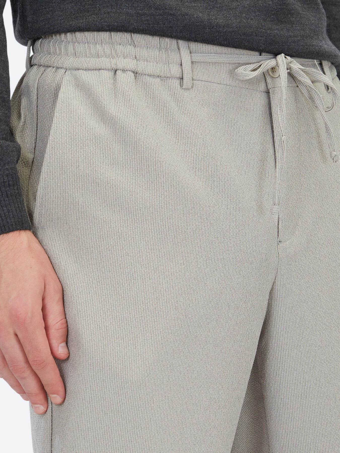 Bej Çizgili Dokuma Jogging Fit Casual Pantolon