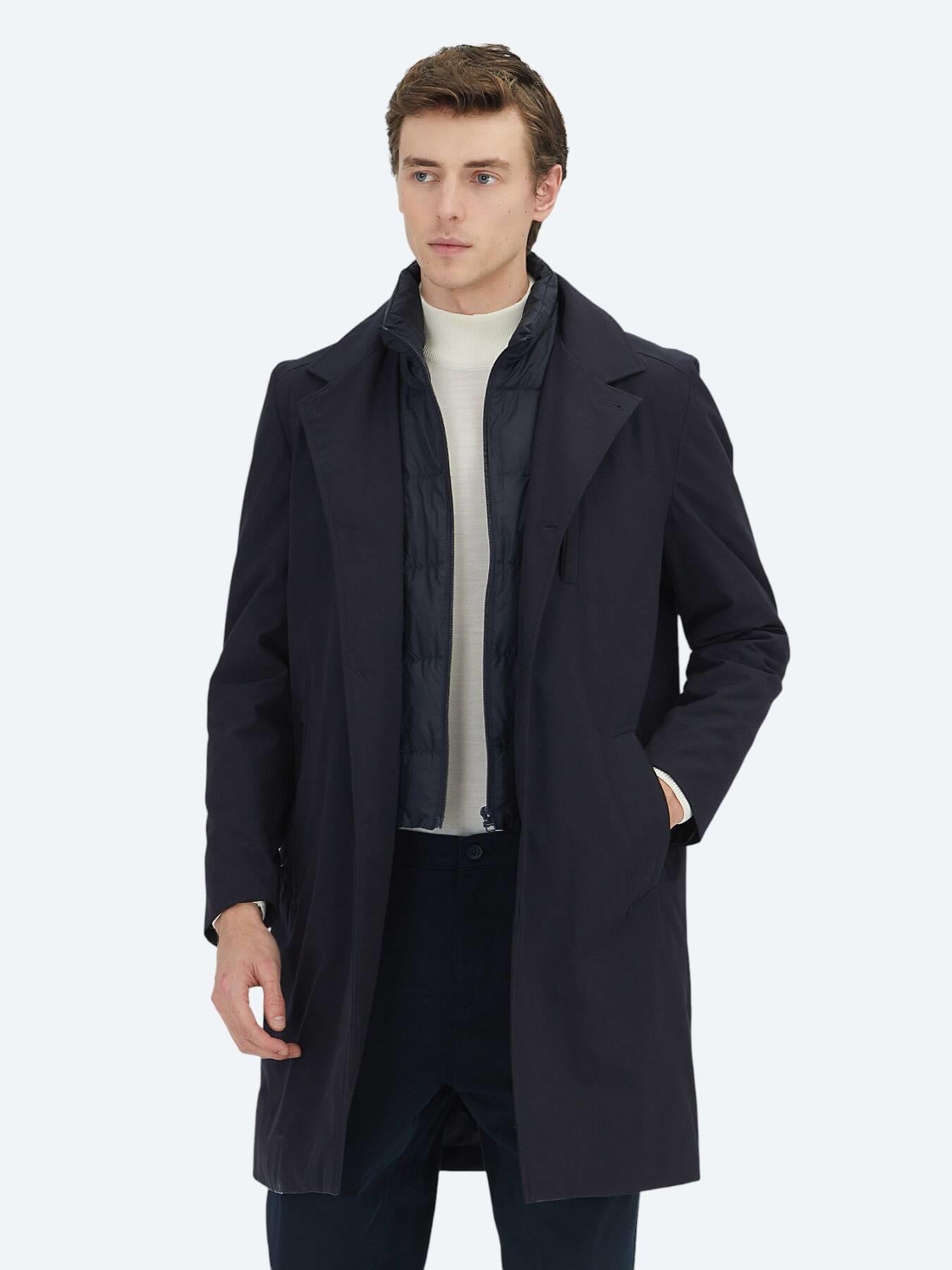 Lacivert Regular Fit Kruvaze Yaka Casual Dokuma Pardösü