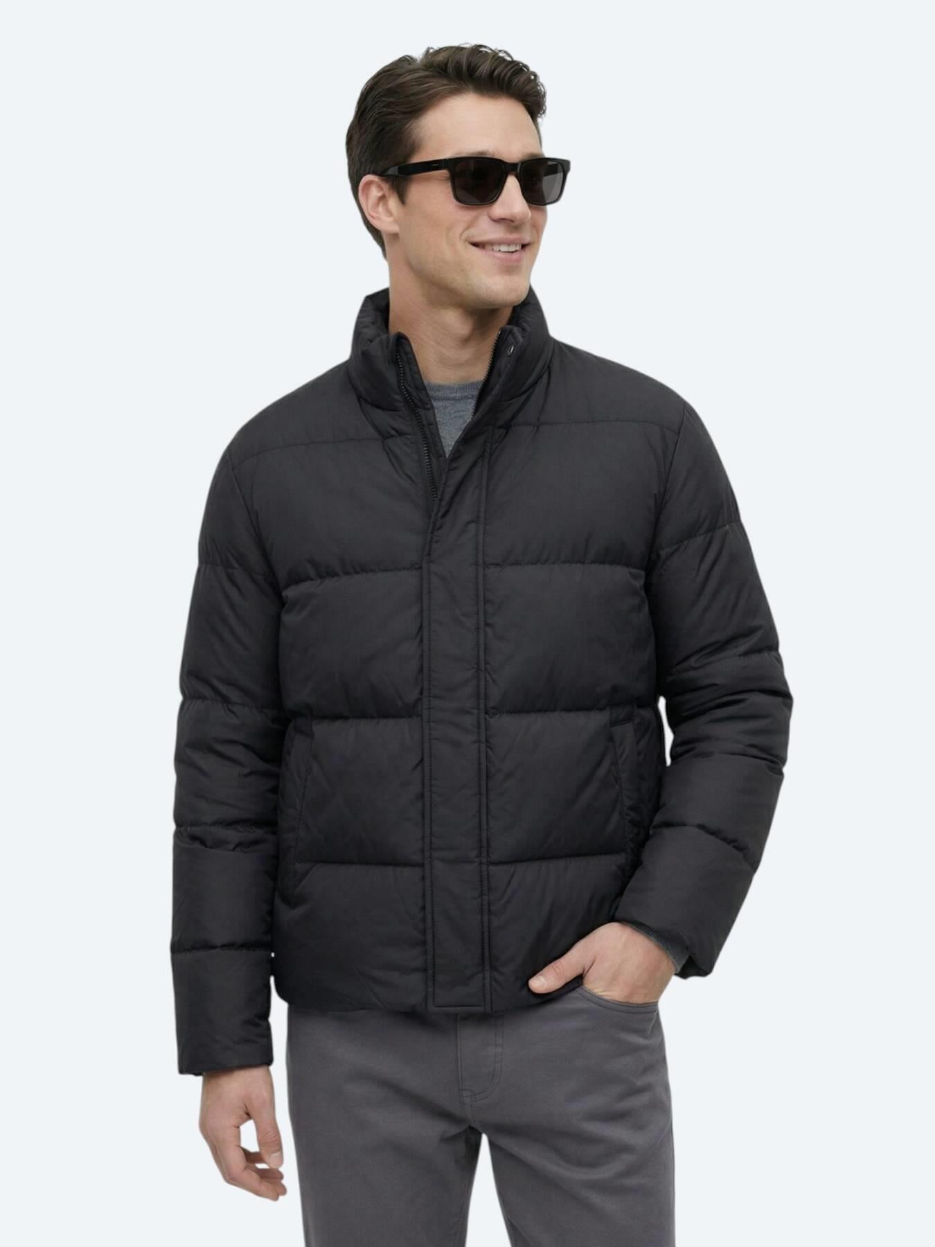 Siyah Regular Fit Dik Yaka Casual Dokuma Mont