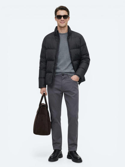 Siyah Regular Fit Dik Yaka Casual Dokuma Mont