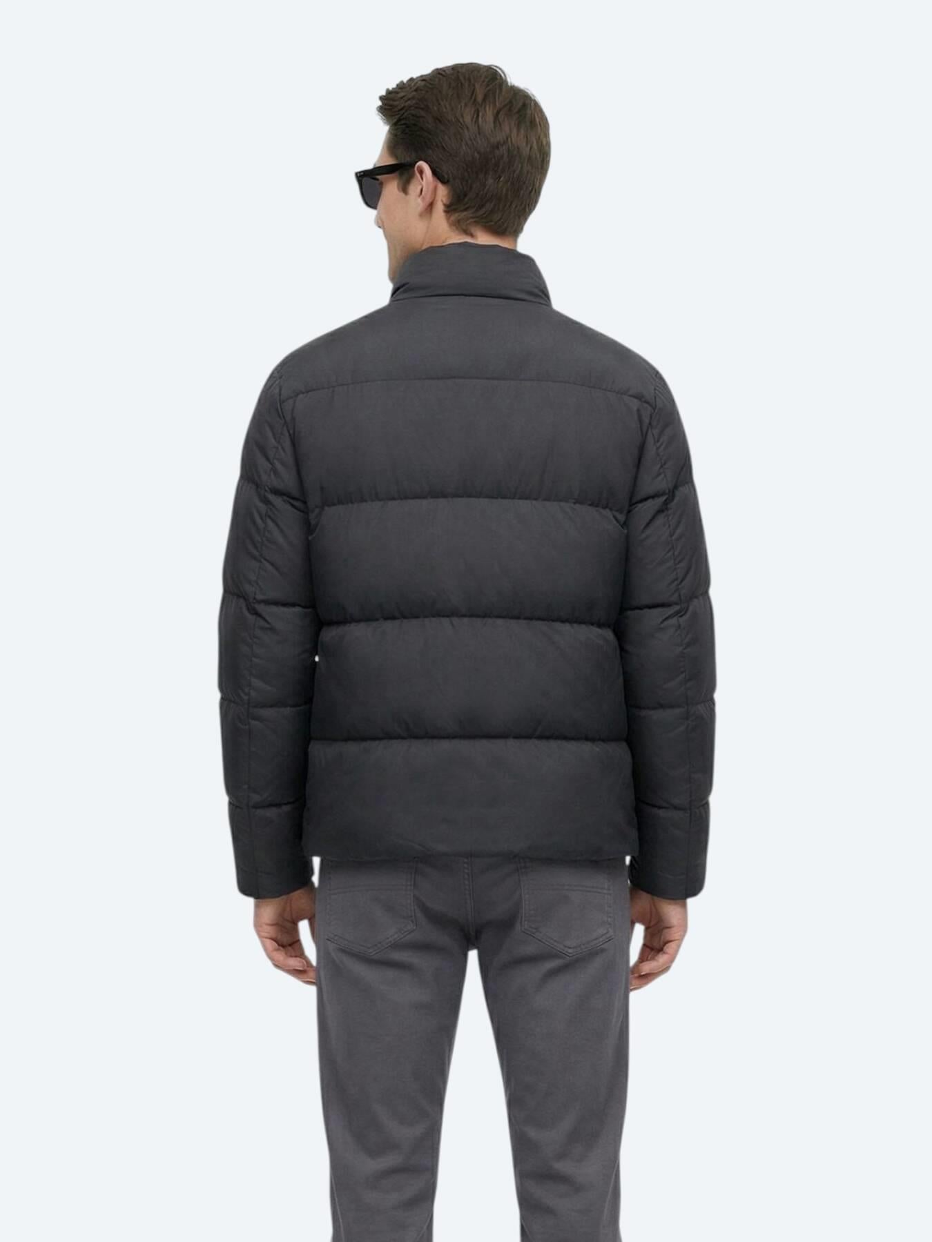 Siyah Regular Fit Dik Yaka Casual Dokuma Mont