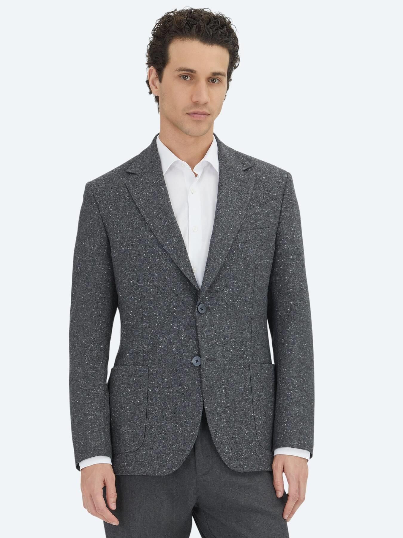Gri Mikro Modern Fit %100 Yün Ceket