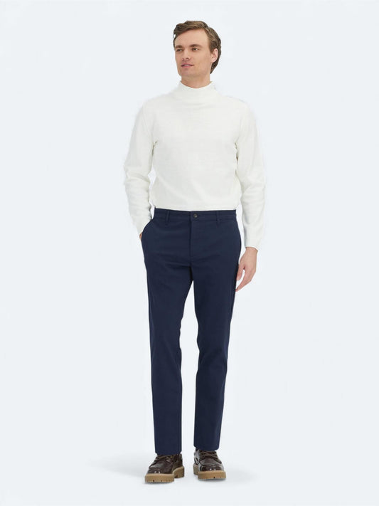 Lacivert Düz Dokuma Regular Fit Casual Pamuk Karışımlı Pantolon