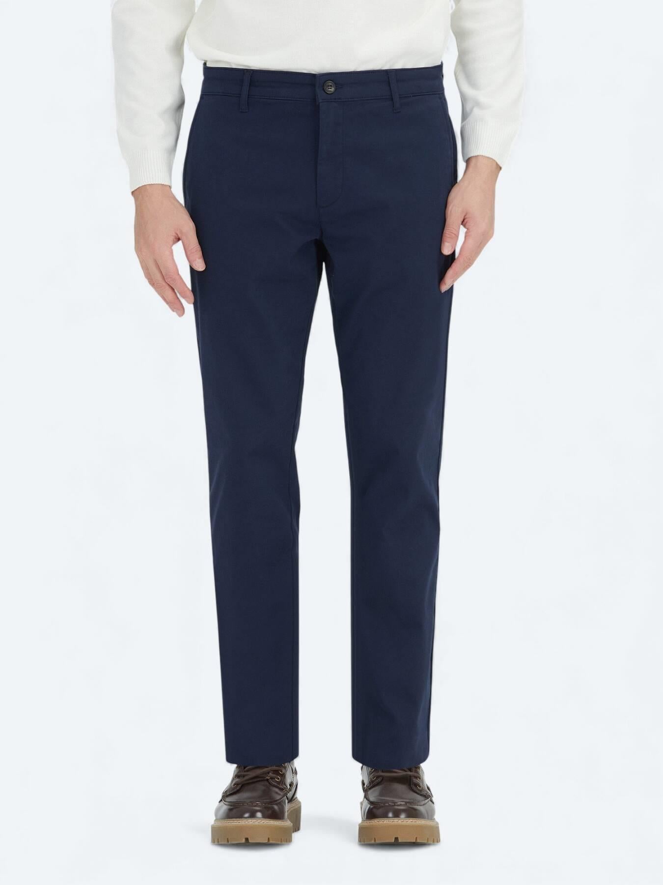Lacivert Düz Dokuma Regular Fit Casual Pamuk Karışımlı Pantolon