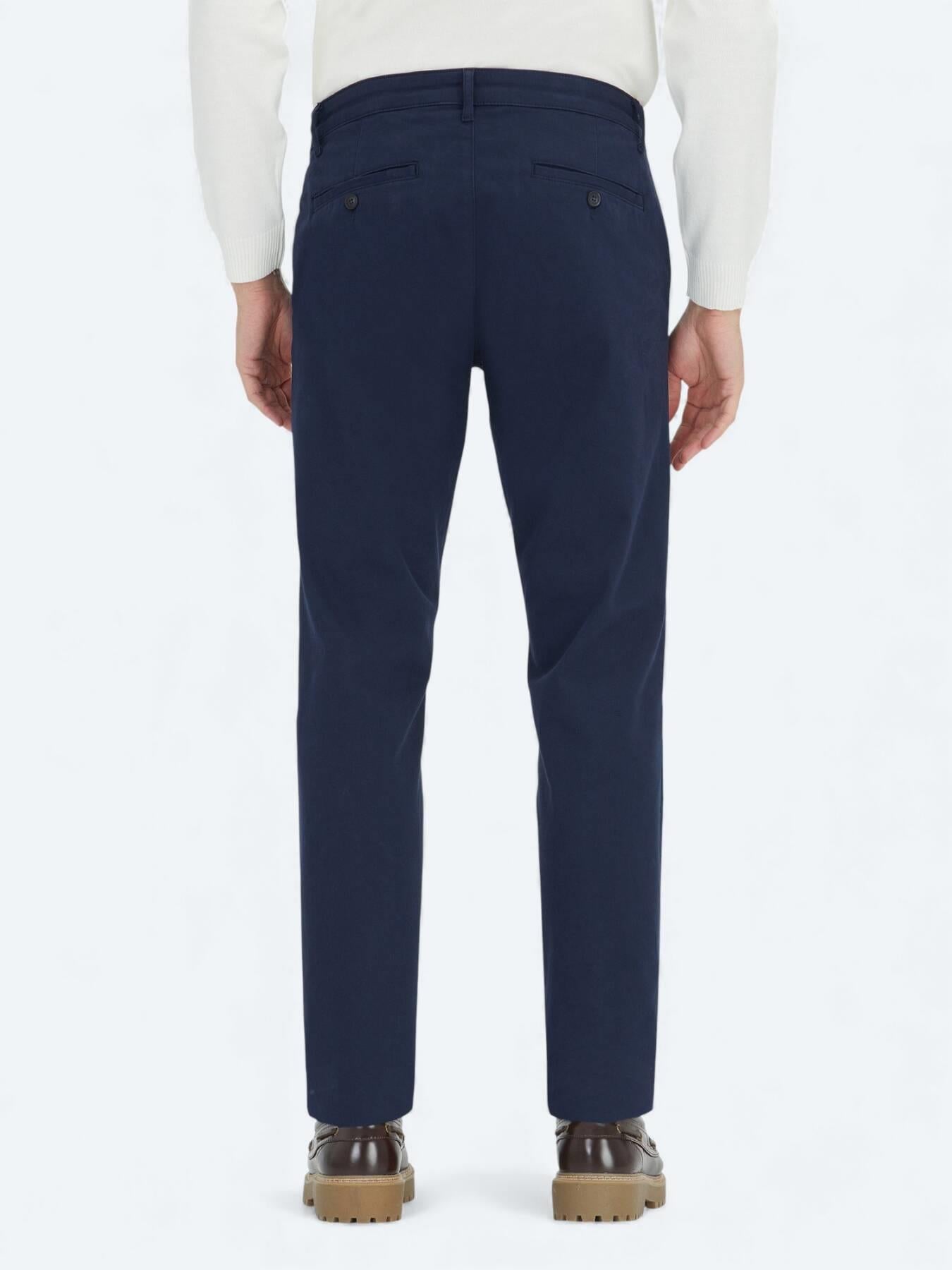 Lacivert Düz Dokuma Regular Fit Casual Pamuk Karışımlı Pantolon