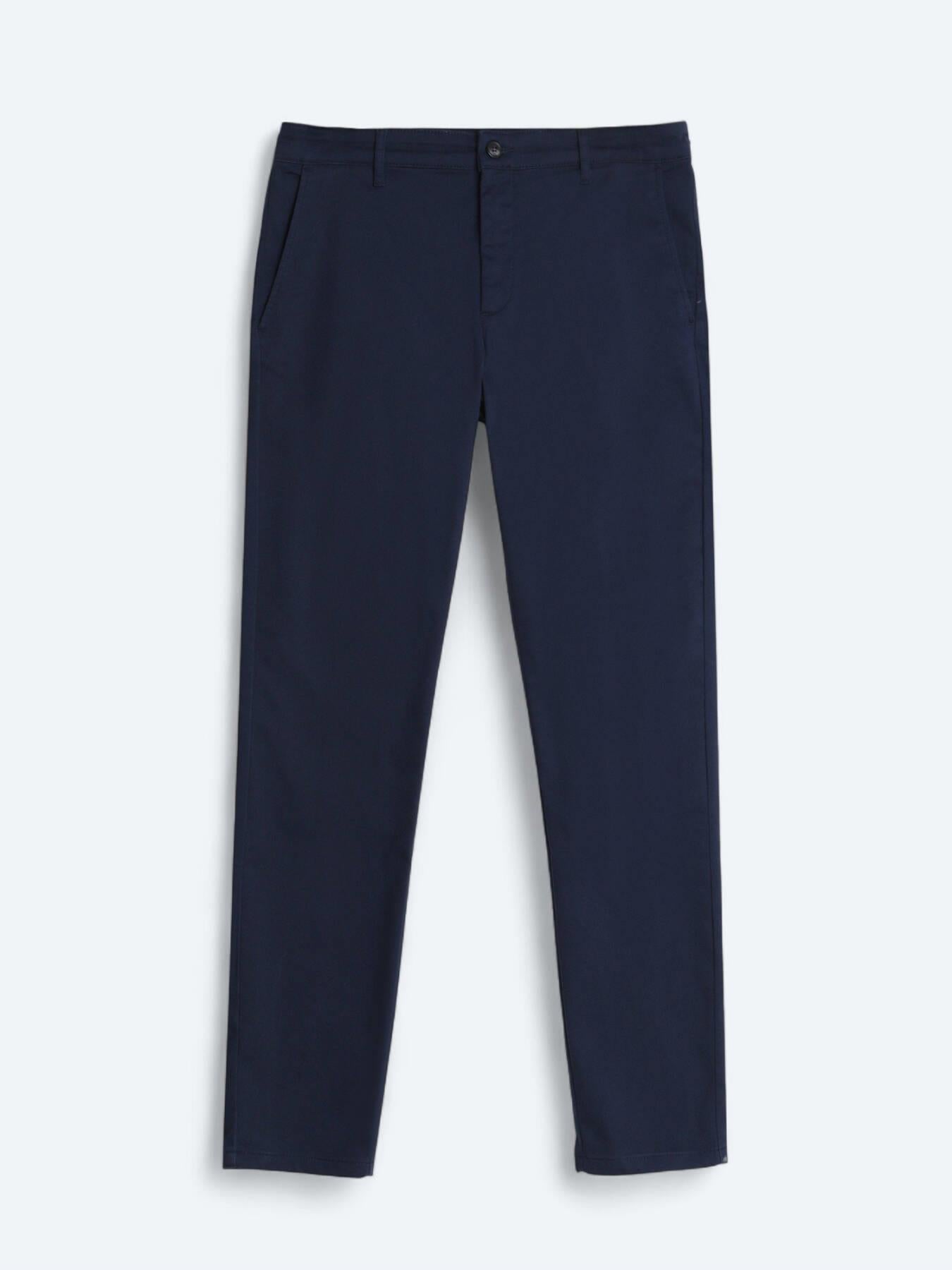 Lacivert Düz Dokuma Regular Fit Casual Pamuk Karışımlı Pantolon