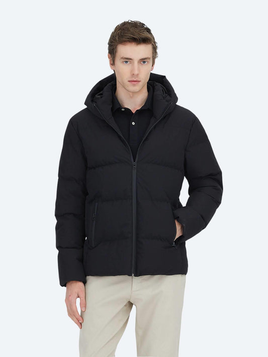 Siyah Regular Fit Kapüşonlu Casual Dokuma Mont