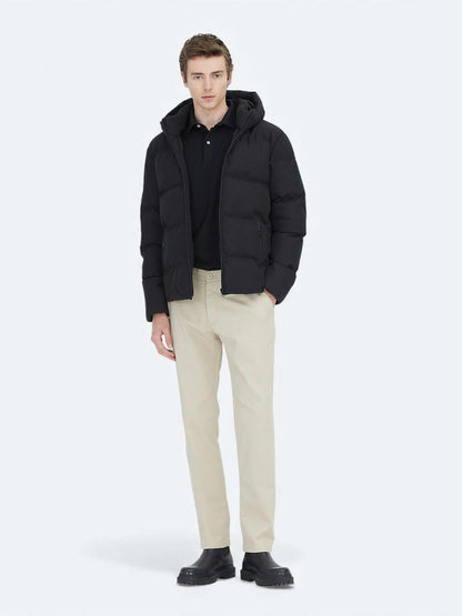 Siyah Regular Fit Kapüşonlu Casual Dokuma Mont
