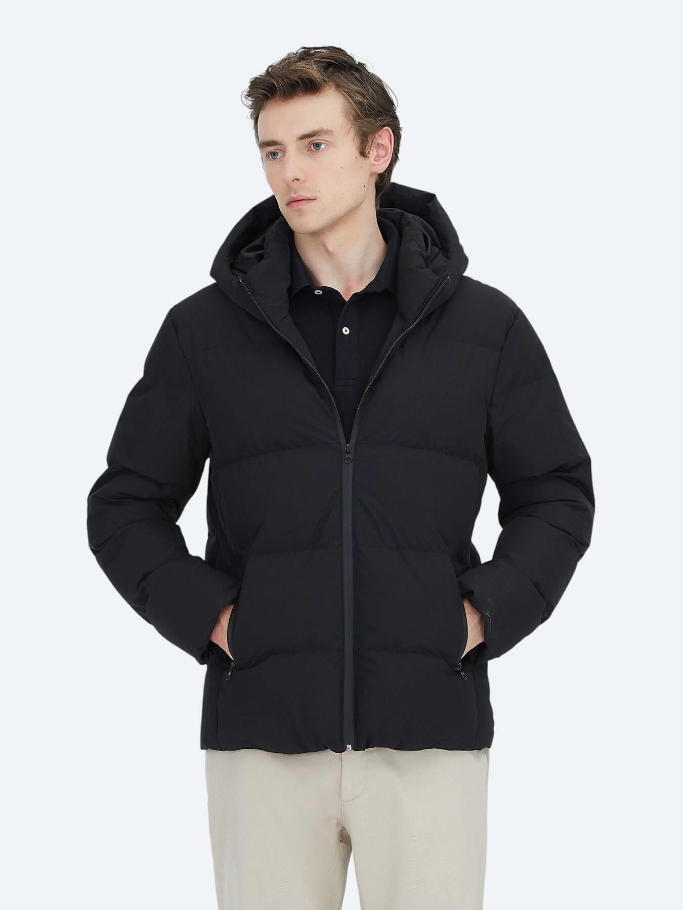Siyah Regular Fit Kapüşonlu Casual Dokuma Mont