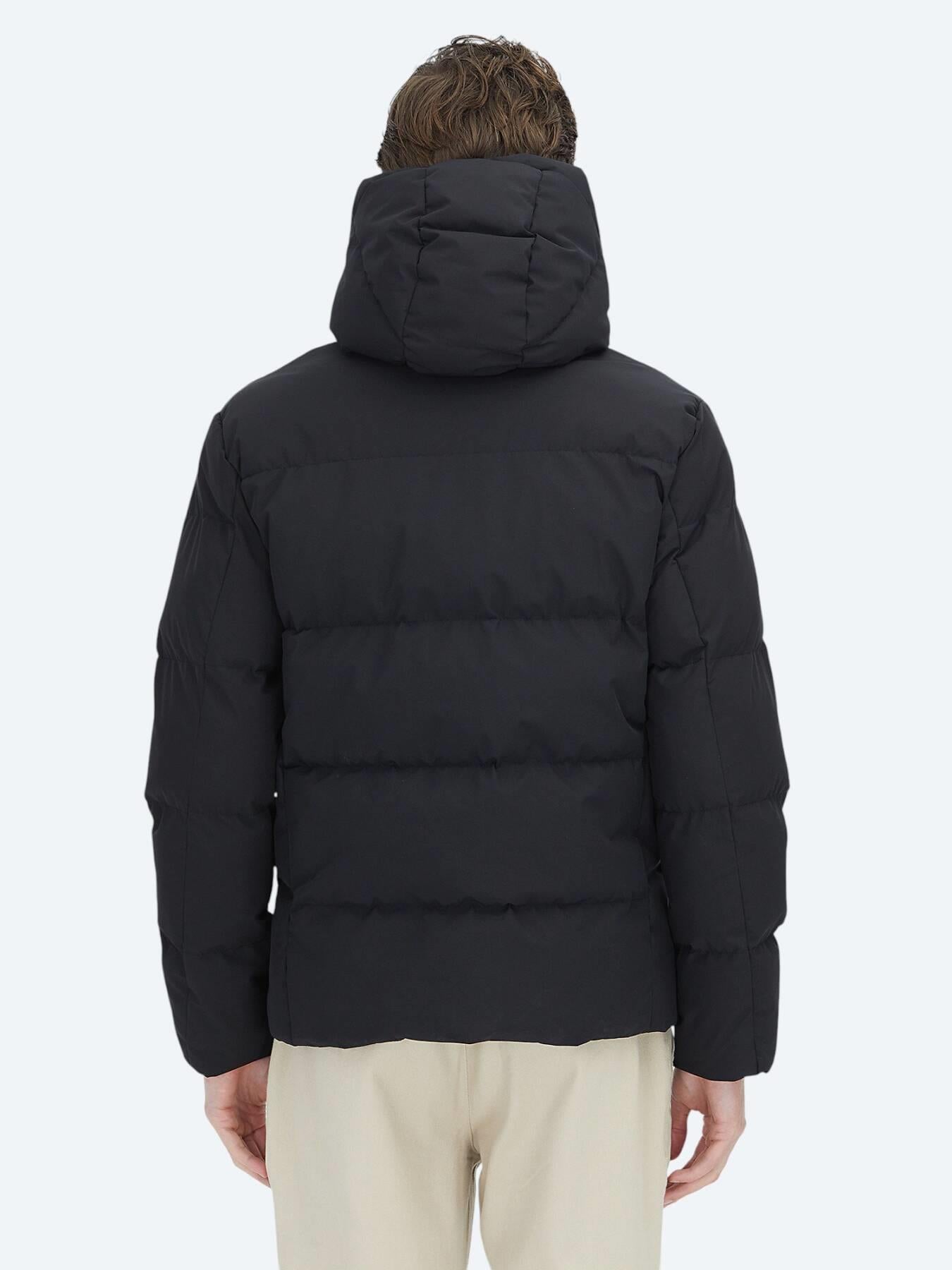 Siyah Regular Fit Kapüşonlu Casual Dokuma Mont