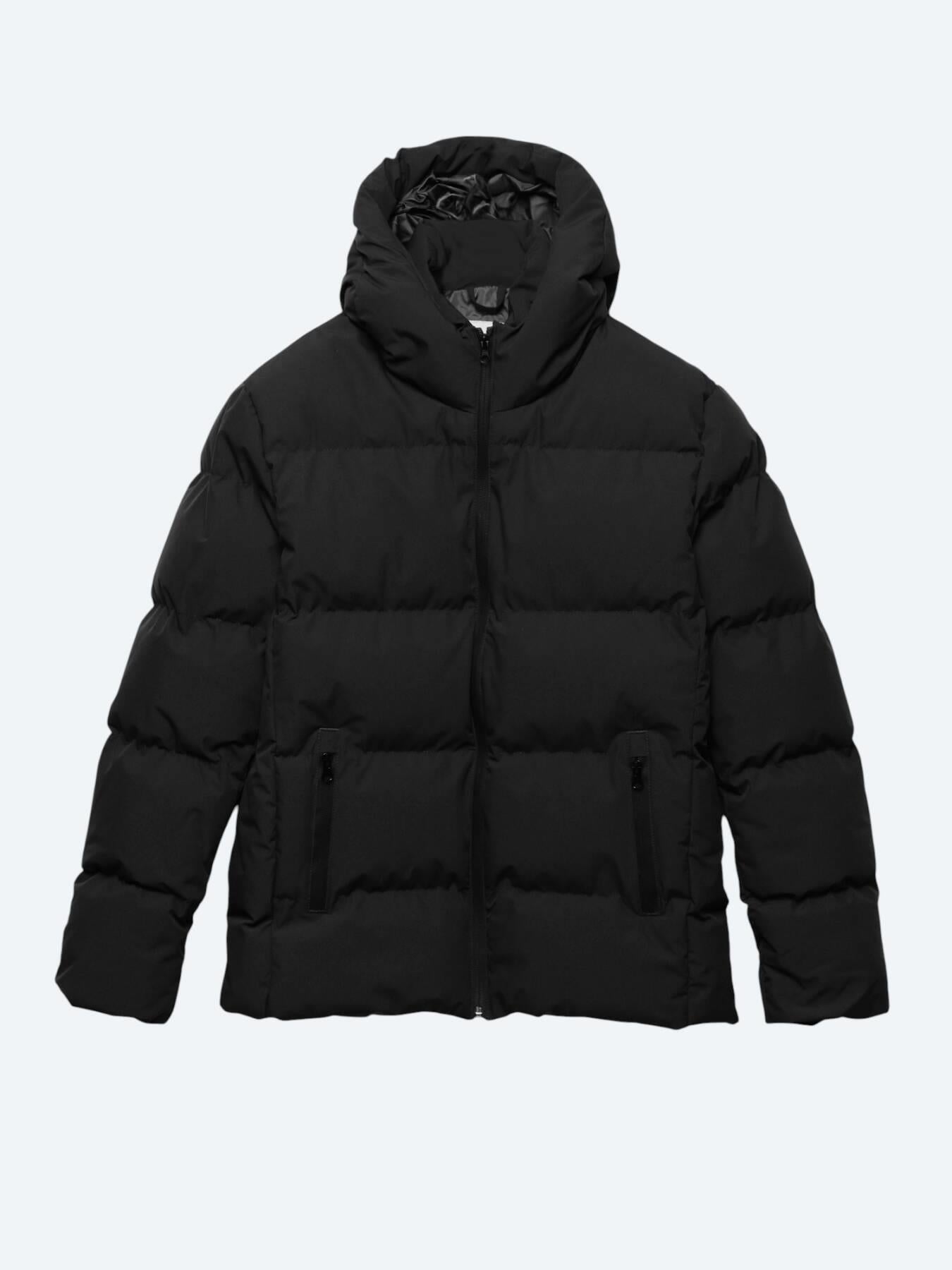 Siyah Regular Fit Kapüşonlu Casual Dokuma Mont