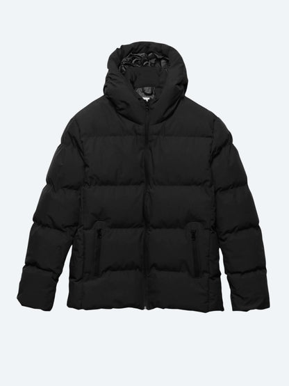 Siyah Regular Fit Kapüşonlu Casual Dokuma Mont