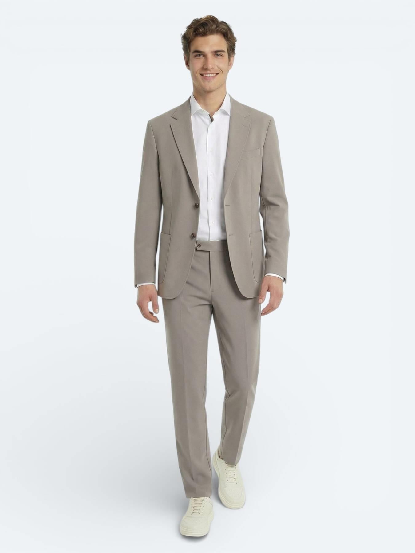 Açık Kahve Düz Modern Fit Takım Elbise