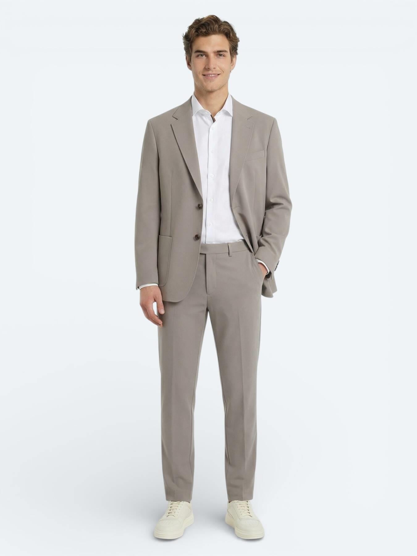 Açık Kahve Düz Modern Fit Takım Elbise