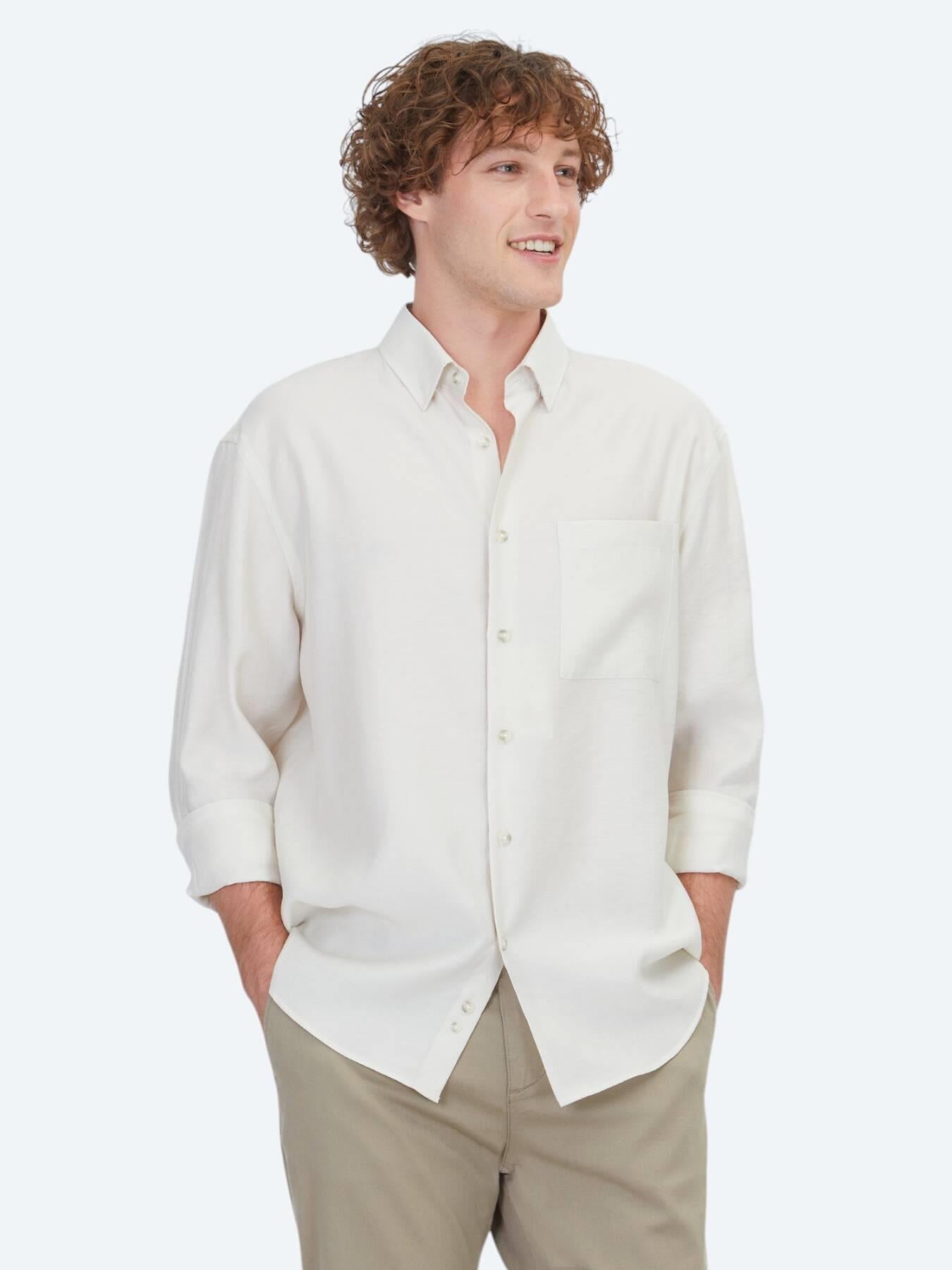 Taş Düz Oversize Fit Uzun Dokuma Casual Gömlek