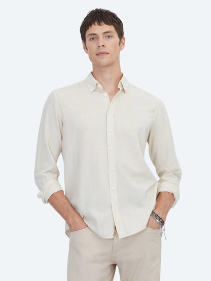Bej Düz Regular Fit Uzun Dokuma Casual %100 Pamuk Gömlek