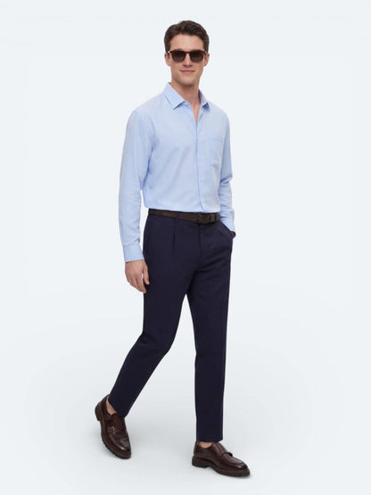 Lacivert Düz Dokuma Regular Fit Casual Pamuk Karışımlı Pantolon