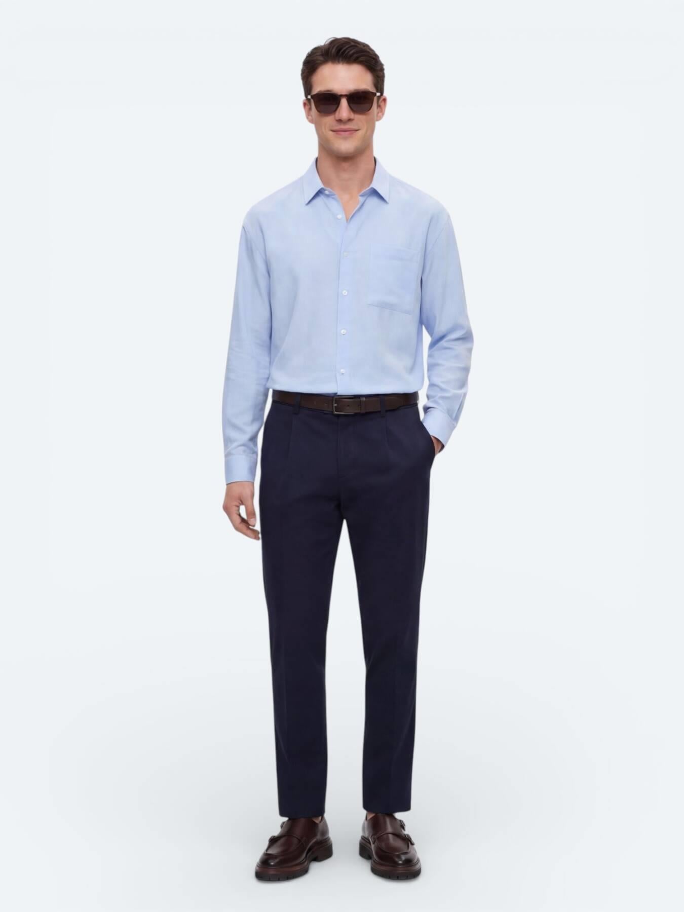 Lacivert Düz Dokuma Regular Fit Casual Pamuk Karışımlı Pantolon