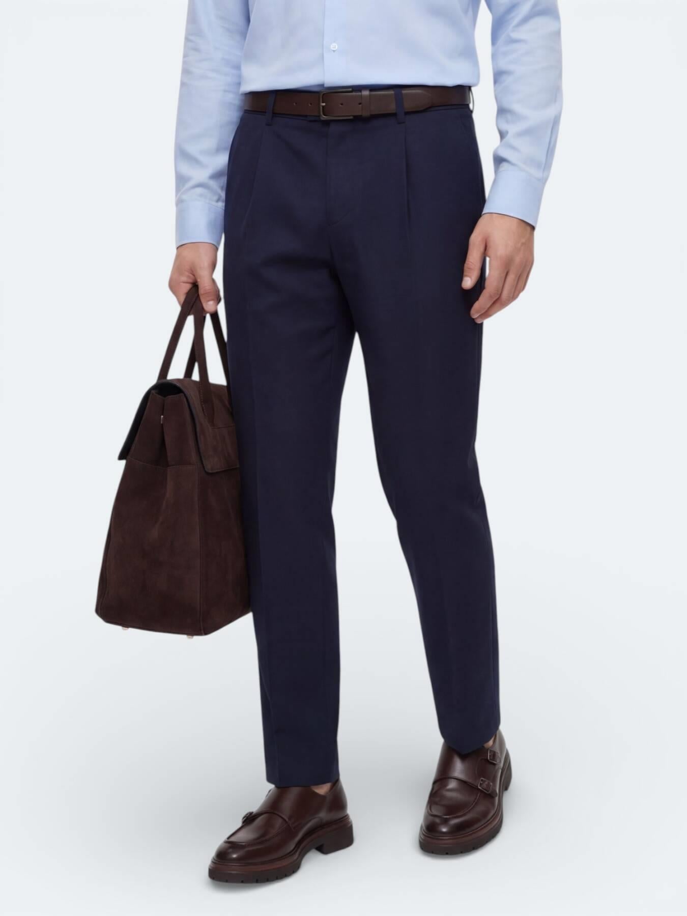 Lacivert Düz Dokuma Regular Fit Casual Pamuk Karışımlı Pantolon