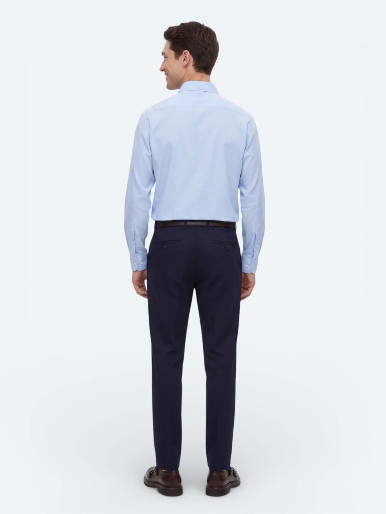 Lacivert Düz Dokuma Regular Fit Casual Pamuk Karışımlı Pantolon