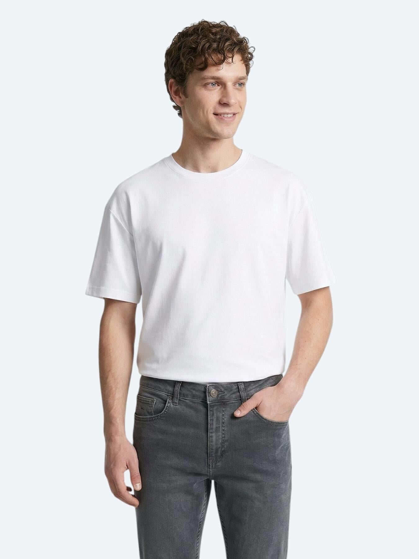 Beyaz Düz %100 Pamuk T-shirt