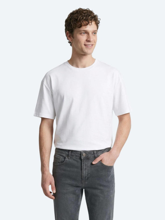 Beyaz Düz %100 Pamuk T-shirt