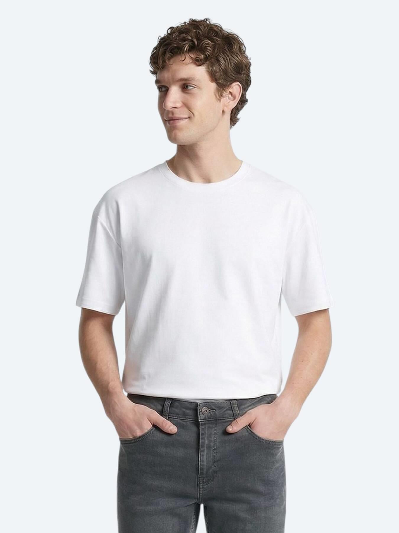 Beyaz Düz %100 Pamuk T-shirt