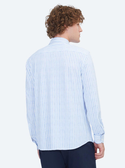 Açık Mavi Çizgili Regular Fit Uzun Casual Gömlek